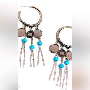 🔵🩵🔵  “PEPPY PINNACLE” BLUE TURQUOISE HOOP EARRINGS ~ PAPARAZZI❗️ 🔵🩵🔵